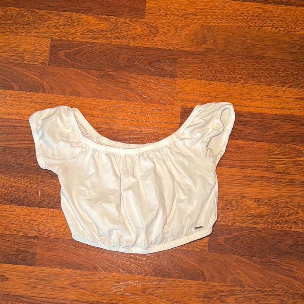 Hollister White Puff Sleeve Smocked Crop Blouse